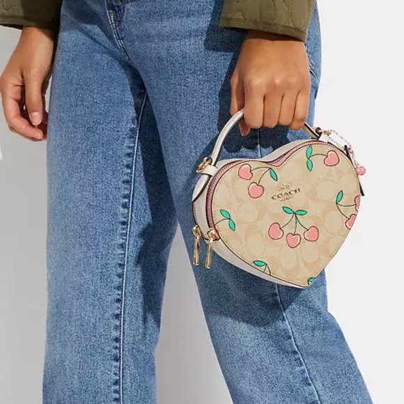 COACH Heart Shaped Crossbody in Signature Canvas with Heart Cherry Print - Picture 11 of 12